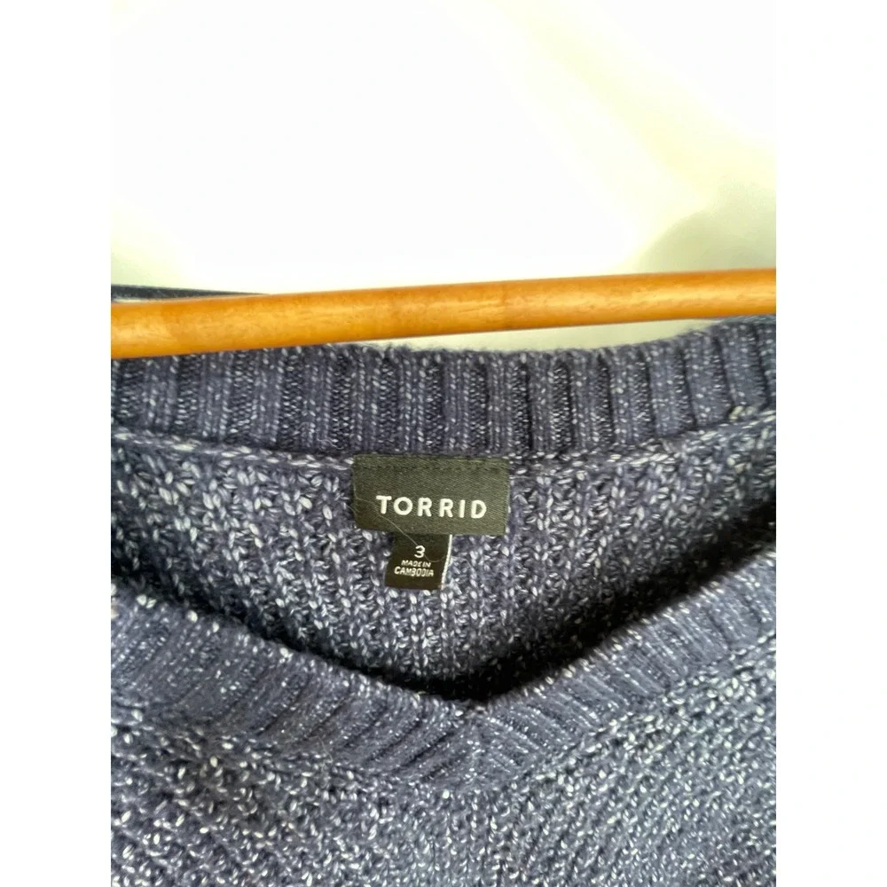 Torrid Womens Sweater 3 Pullover Blue Marled Knit V-Neck Minimalist Long Sleeve